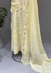 Chikankari Mul Chanderi Anarkali set - Daffodil Yellow