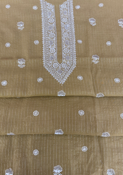 Chanderi Chikankari Unstitched Mens Kurta - Mustard Yellow