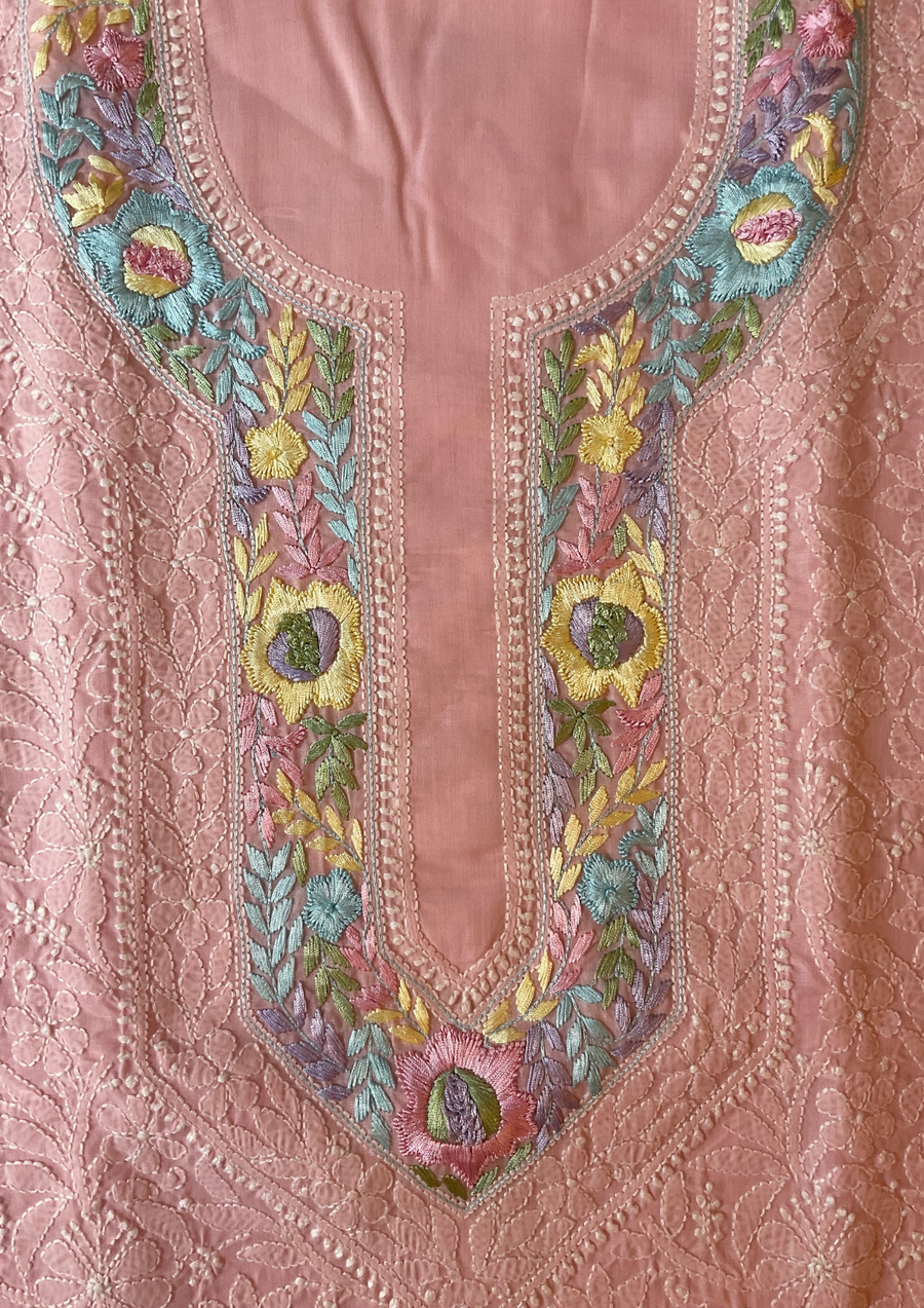 Cotton Chikankari Unstitched Suit - Baby Pink