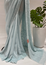 Viscose Chikankari Saree - Powder Blue