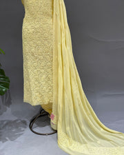 Pure Georgette Chikankari Unstitched 2pc Suit - Sunshine Yellow