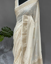 Mul Chikankari Saree - Ivory