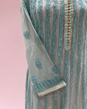 Georgette Anarkali Chikankari Kurta- Seafoam Green