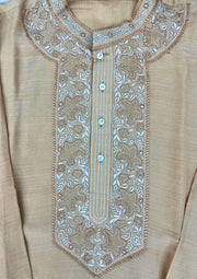 Munga Silk Chikankari Stitched Mens Kurta - Peach
