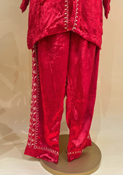 Velvet Chikankari Stitched Coord Set - Red