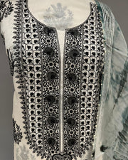 Organza Chikankari Unstitch 2pc Suit - White