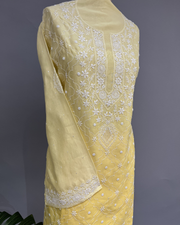 Chanderi Chikankari Co ord Set - Lemon Yellow