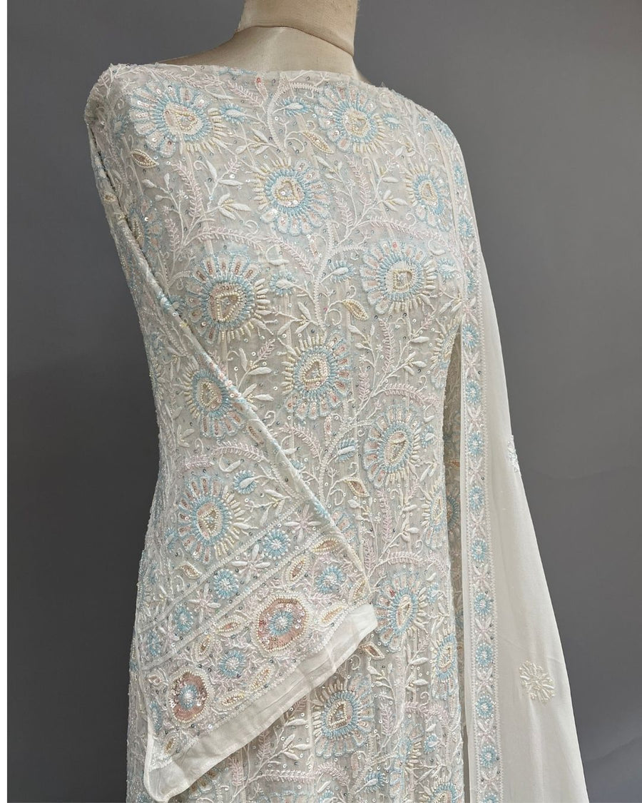 Pure Georgette Chikankari Unstitched Anarkali - Multicolour