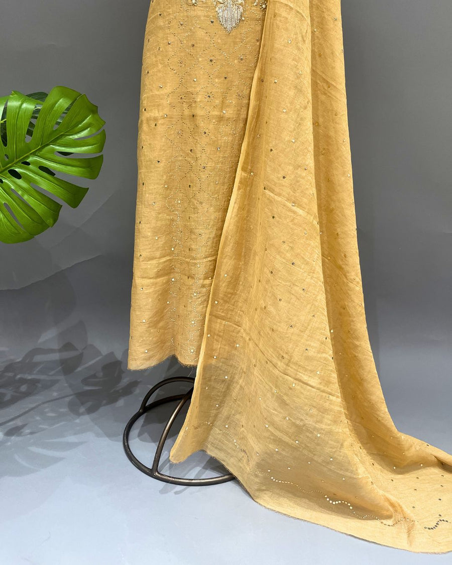 Tissue Chikankari unstitch 2pc Suit - Honey Gold