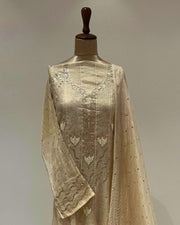 Tissue Chikankari Unstitched Anarkali - Gold