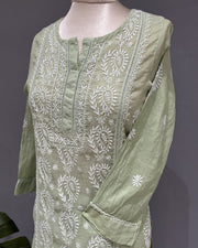 Chanderi Chikankari Co-ord Set - Pistachio Green
