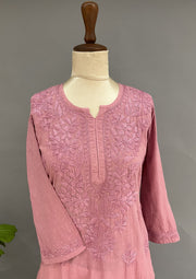 Cotton Chikankari Kurti -  Salmon Pink