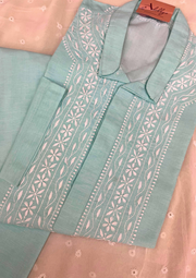 Cotton Chikankari Stitched Mens Kurta - Powder Blue
