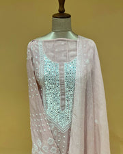 Mul Chikankari Unstitched Anarkali - Blush Pink