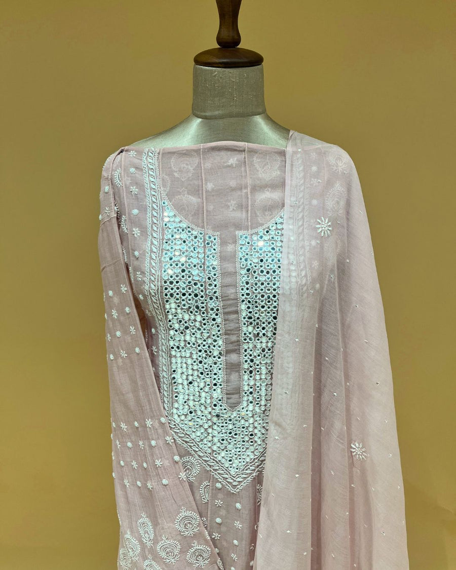 Mul Chikankari Unstitched Anarkali - Blush Pink