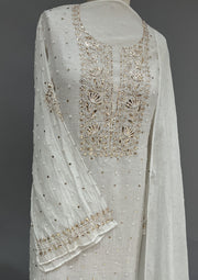 Mul Chanderi Mukesh Unstitch 2pc Suit - White