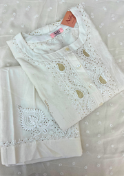 Chikankari Semistitched Chanderi Co-ord Set - White
