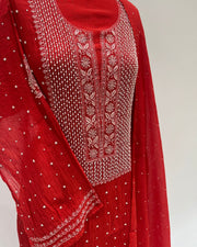Mul Chanderi Chikankari Unstitched 2pc Suit - Candy Red