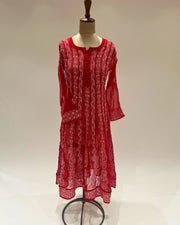 Georgette Anarkali Chikankari Kurta- Apple Red