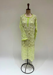 Georgette Chikankari Long Kurti - Lime Green