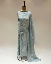 Tissue Chikankari Unstitched Anarkali - Clear Sky
