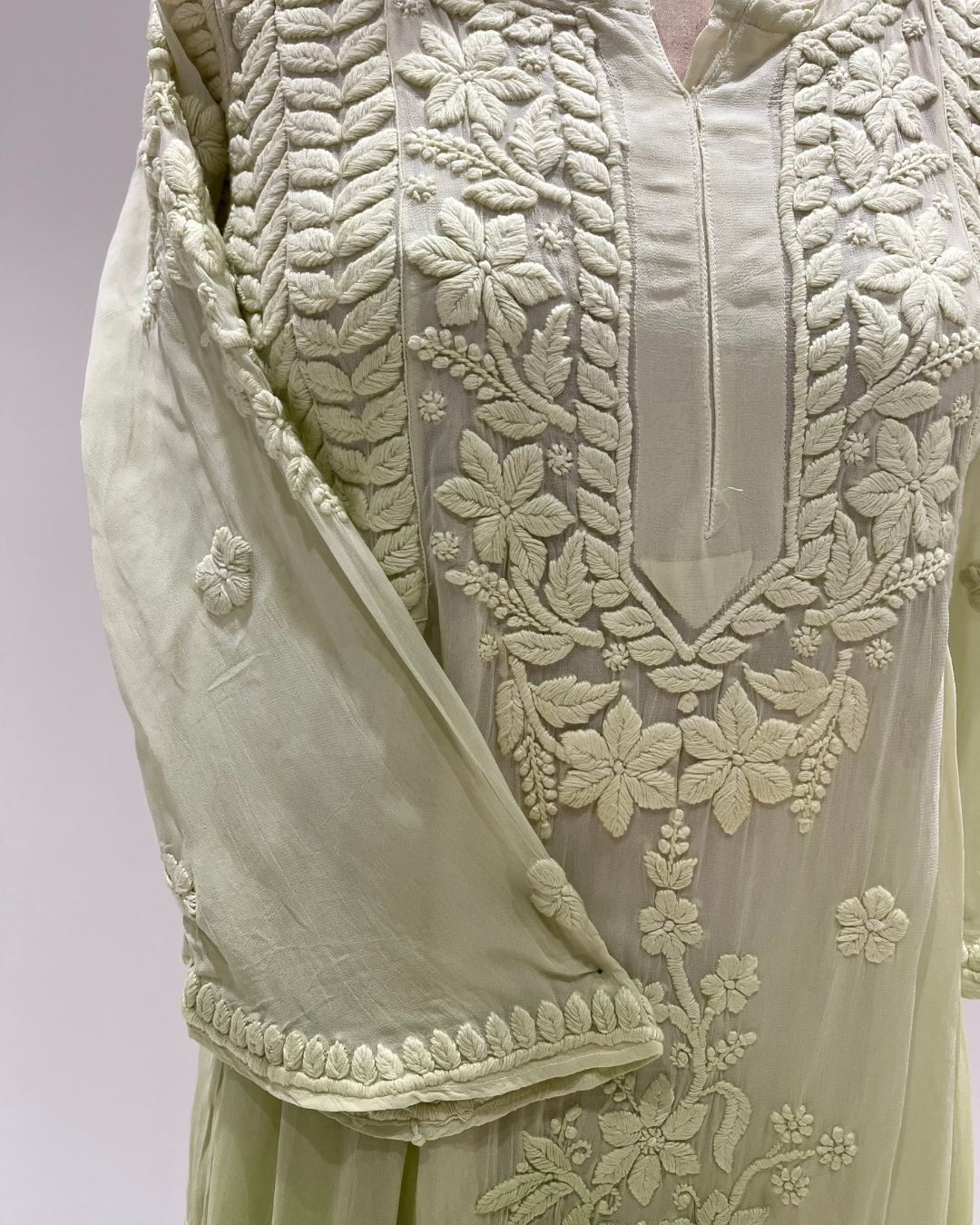 Viscose Anarkali Chikankari Kurta - Green Grape