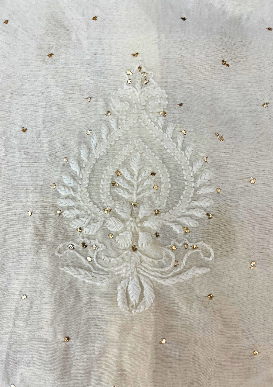 Chikankari Semistitched Chanderi Co-ord Set - White