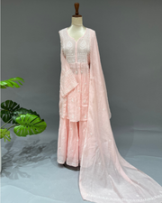 Mul Chanderi Chikankari Sharara Set - Blush Pink