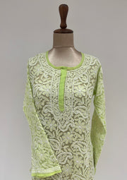 Georgette Chikankari Long Kurti - Lime Green