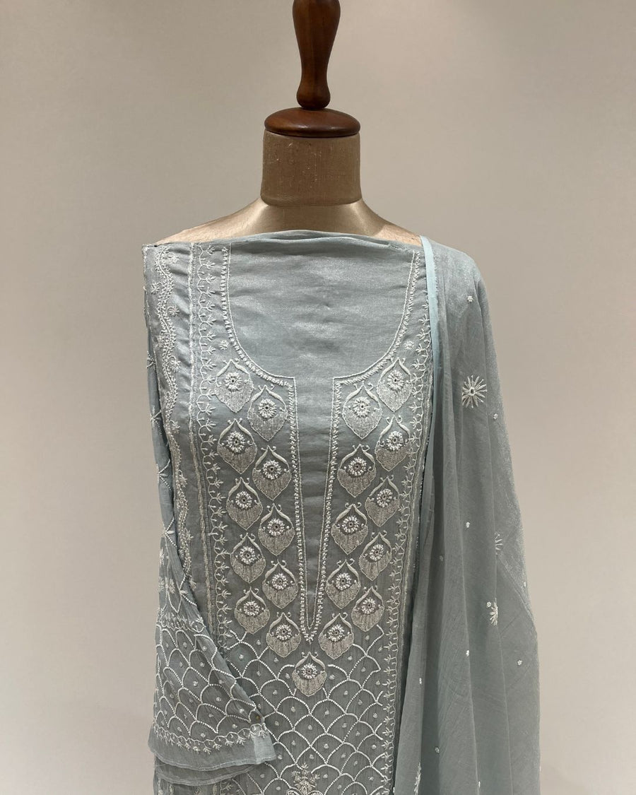 Tissue Chikankari Unstitched Anarkali - Clear Sky