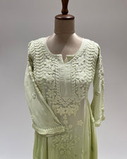 Viscose Anarkali Chikankari Kurta - Green Grape