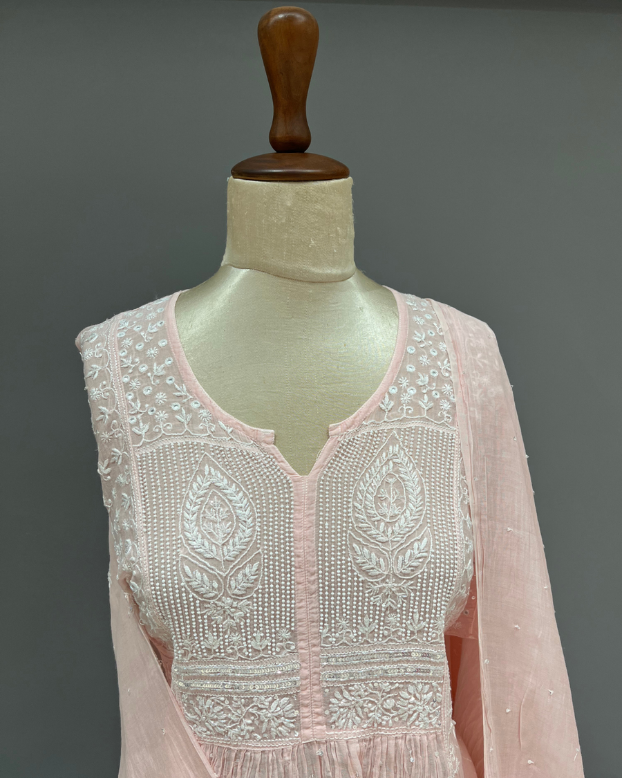 Mul Chanderi Chikankari Sharara Set - Blush Pink