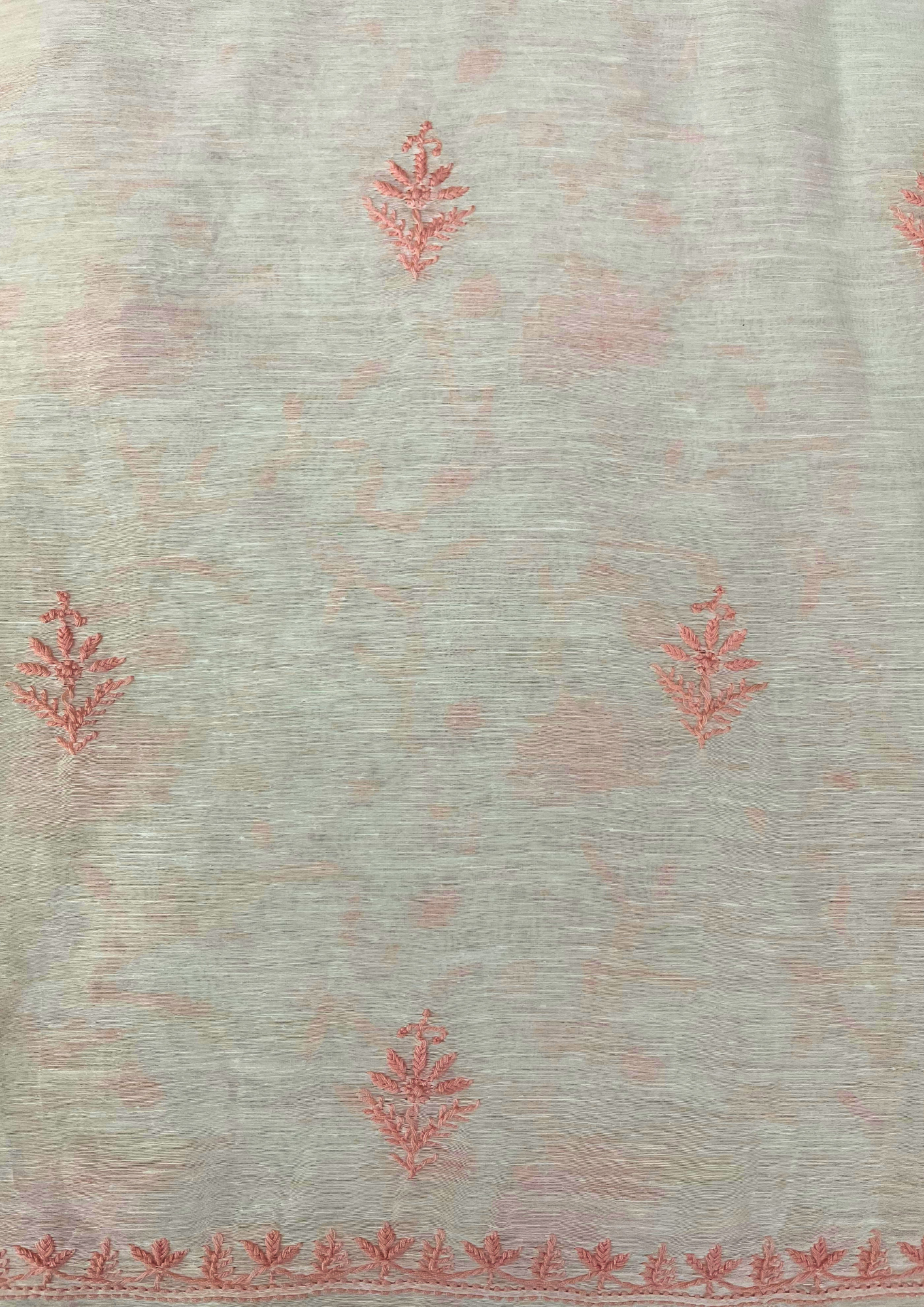 Chikankari Linen Unstitched Suit - White and Peach