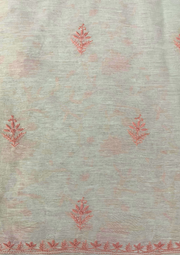 Chikankari Linen Unstitched Suit - White and Peach