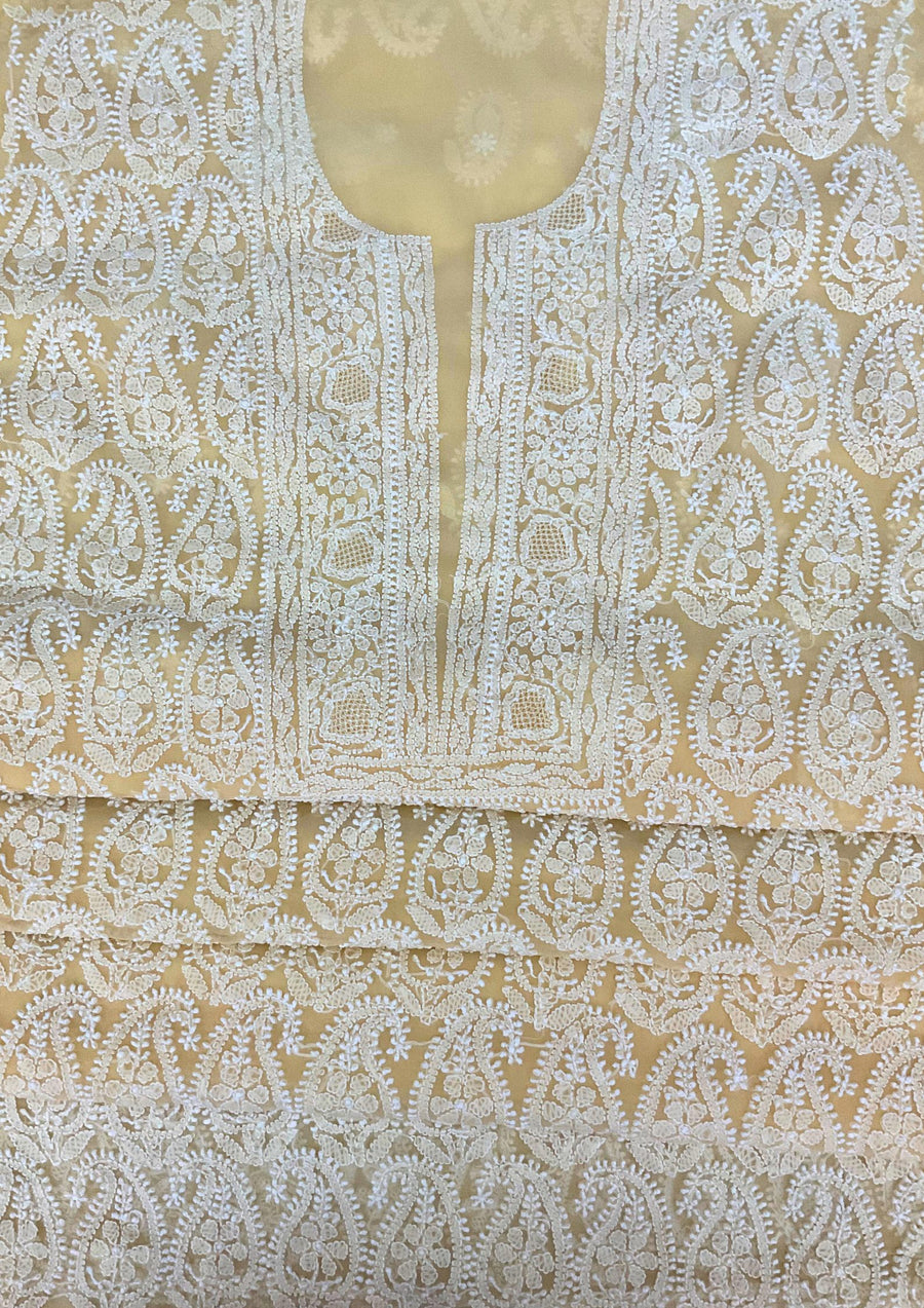 Georgette Unstitched Chikankari Suit 3 pc - Butter