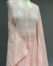 Mul Chanderi Chikankari Sharara Set - Blush Pink