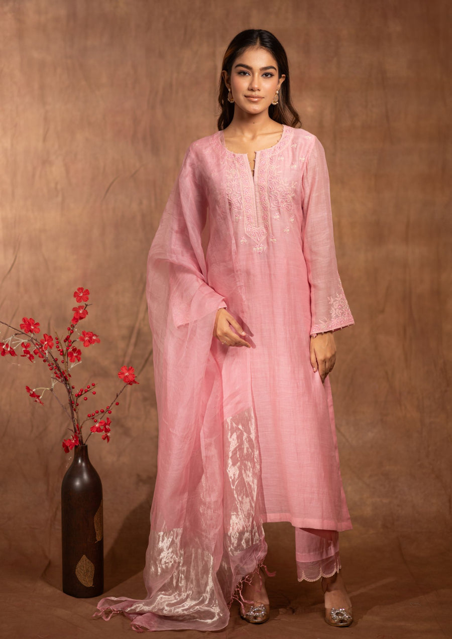 Mul Chanderi Chikankari Straight Suit - sc249578