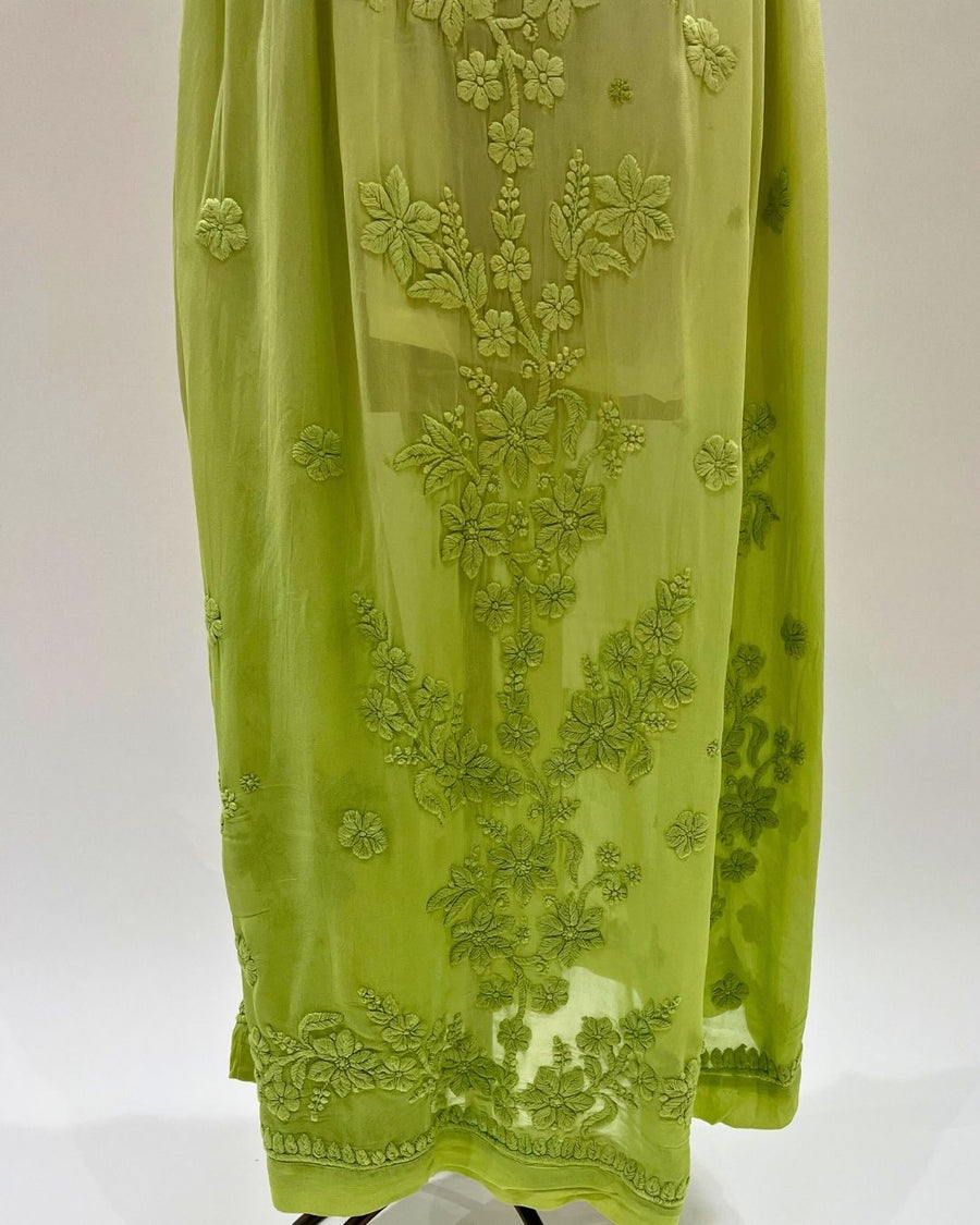 Viscose Anarkali Chikankari Kurta - Green Grape