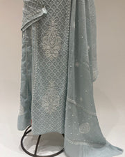 Tissue Chikankari Unstitched Anarkali - Clear Sky