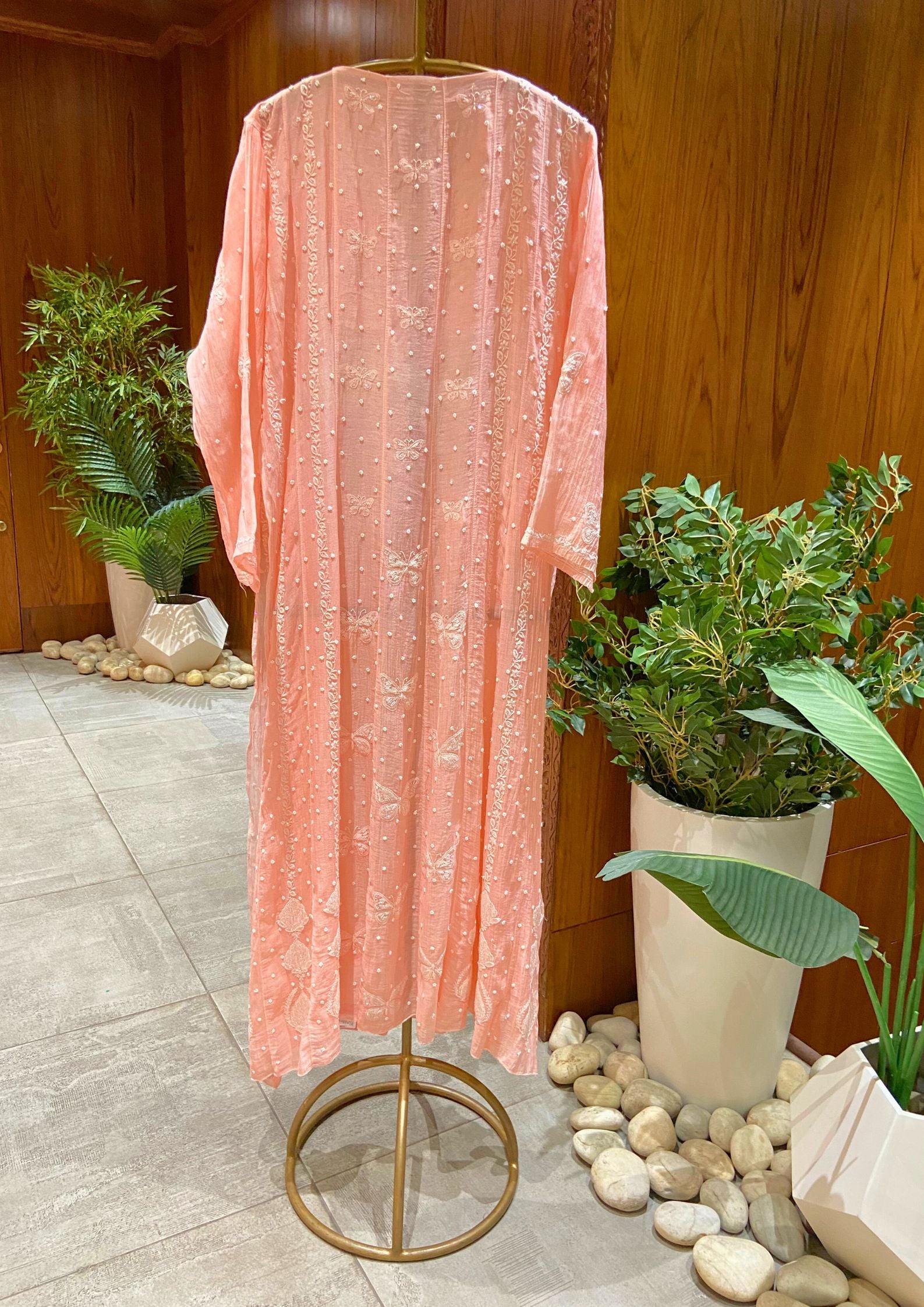 Mul Chanderi Anarkali - Coral Peach
