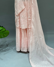 Mul Chanderi Chikankari Sharara Set - Blush Pink