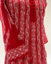 Georgette Anarkali Chikankari Kurta- Apple Red