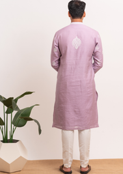 Tissue Chanderi Chikankari Men's Kurta - Lilac Chikankari Men's Kurta - Lilac