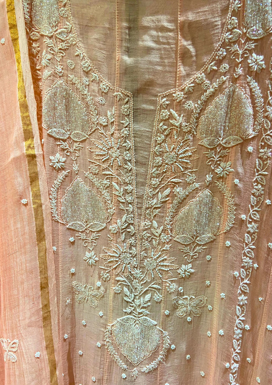 Mul Chanderi Anarkali - Coral Peach