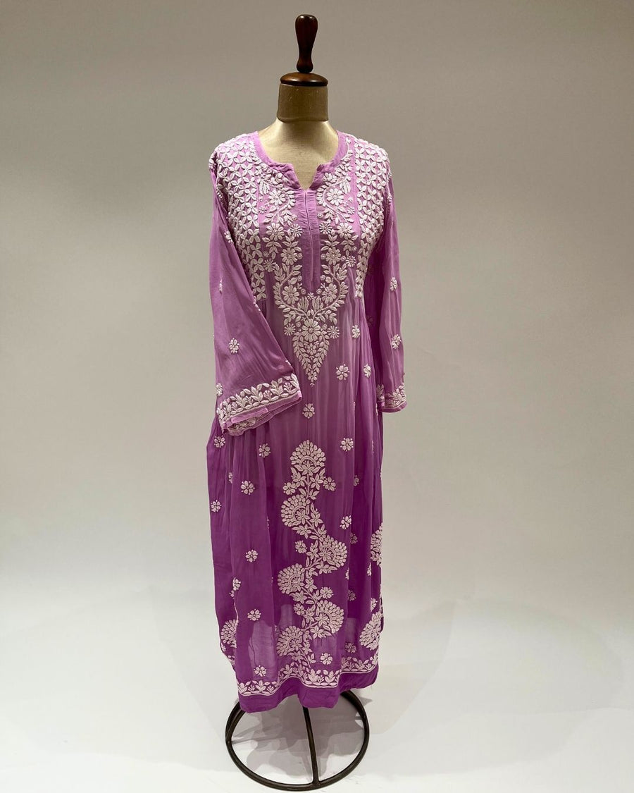 Viscose Anarkali Chikankari Kurta - Light Plum