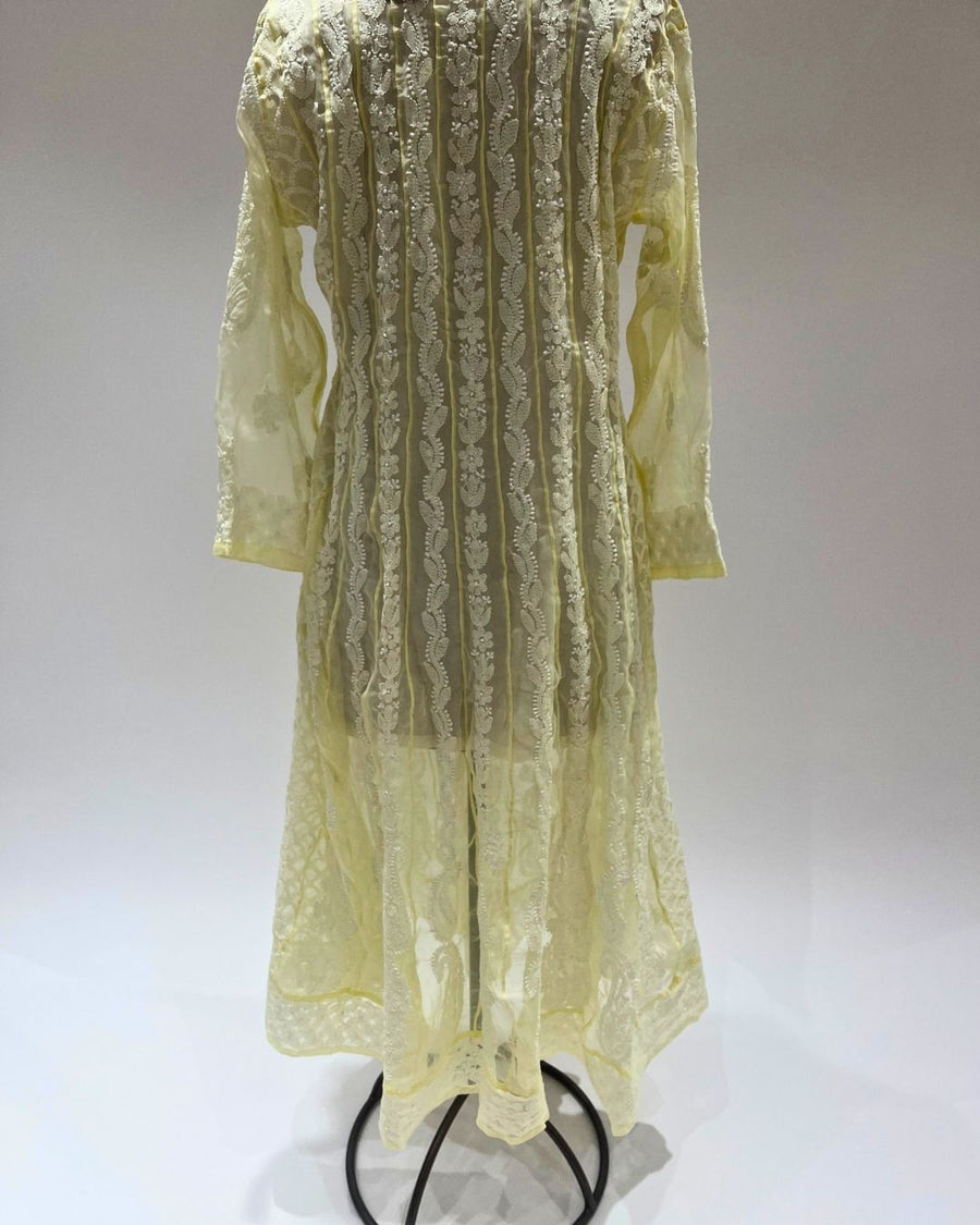 Georgette Anarkali Chikankari Kurta- Lemon Yellow