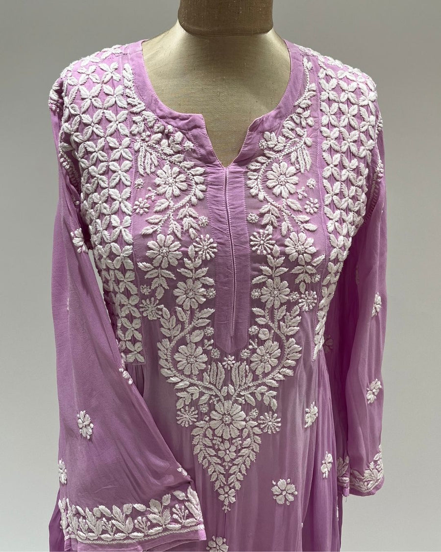Viscose Anarkali Chikankari Kurta - Light Plum