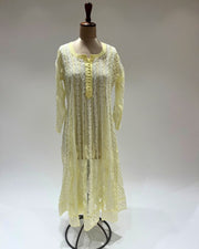 Georgette Anarkali Chikankari Kurta- Lemon Yellow