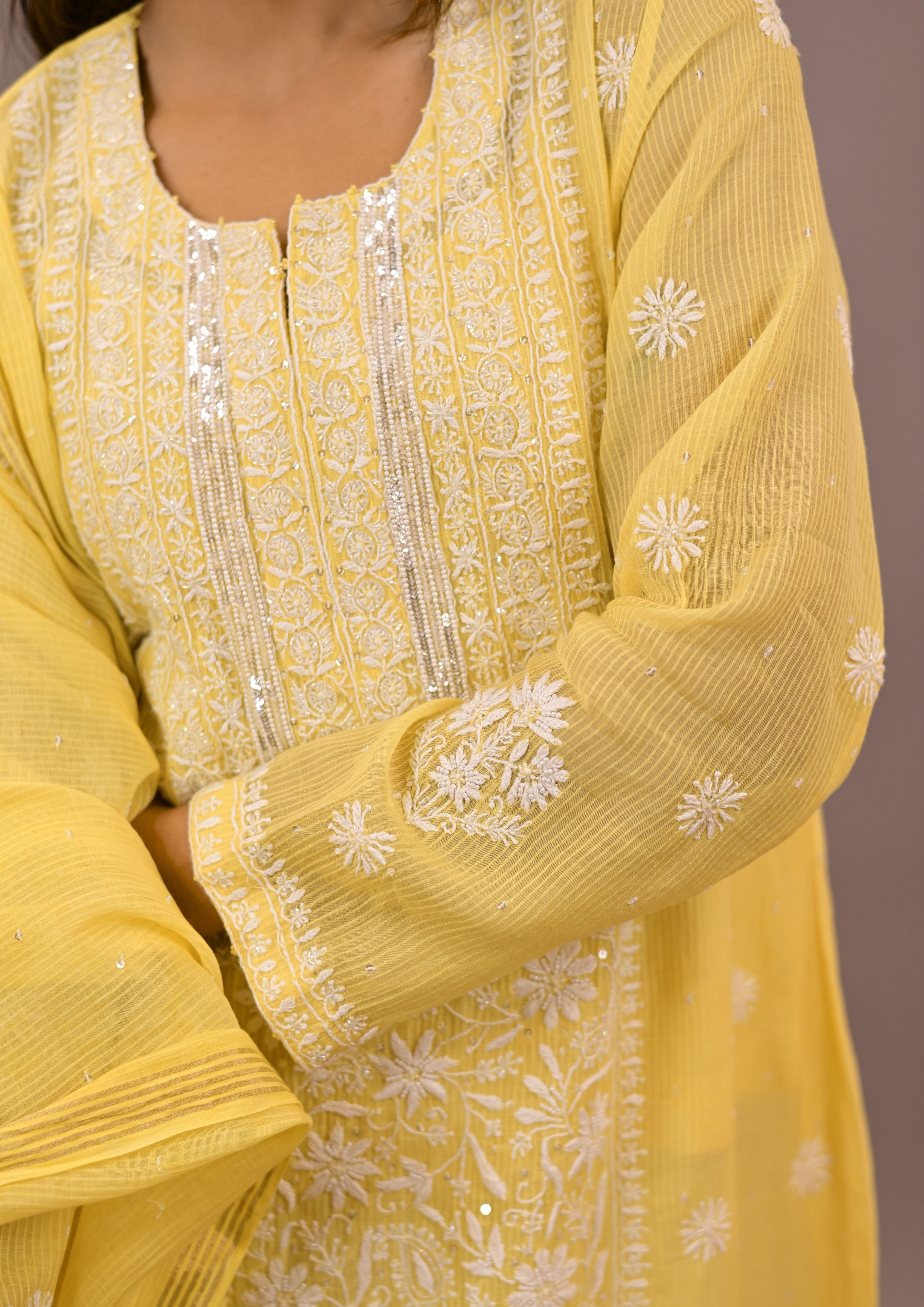 Radiant Yellow Mul Chanderi suit