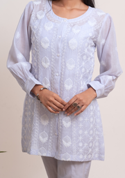 Maheshwari Mul Chanderi Coord Set - Ice Blue